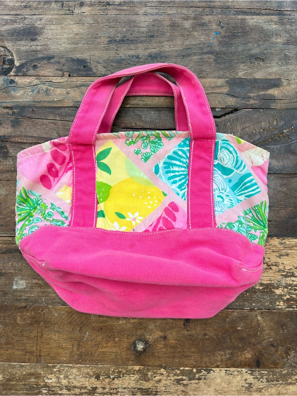 Lilly Pulitzer Pink Floral Patchwork Canvas Tote AS IS - Picture 2 of 7